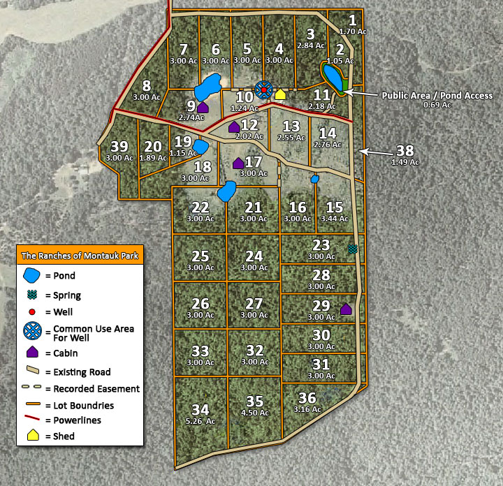 land platte showing community well and 1st lot numbers