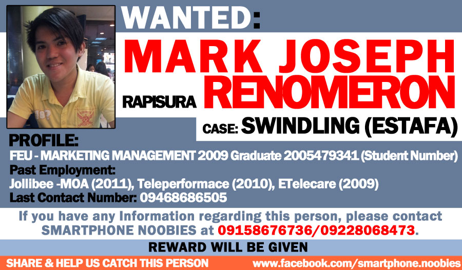 Mark Joseph Rapisura Renomeron Swindler Scammer Philippines Scammer Bogus Estafa