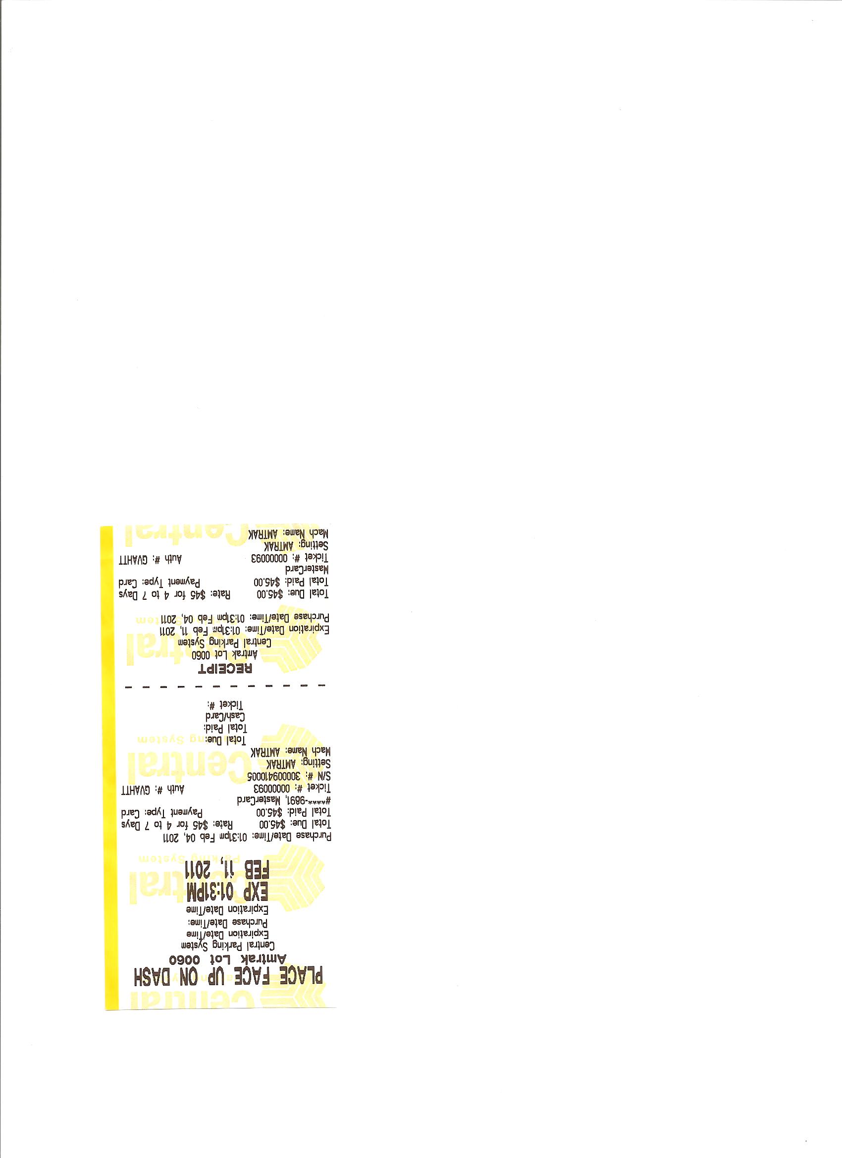 Paid ticketParking Receipt