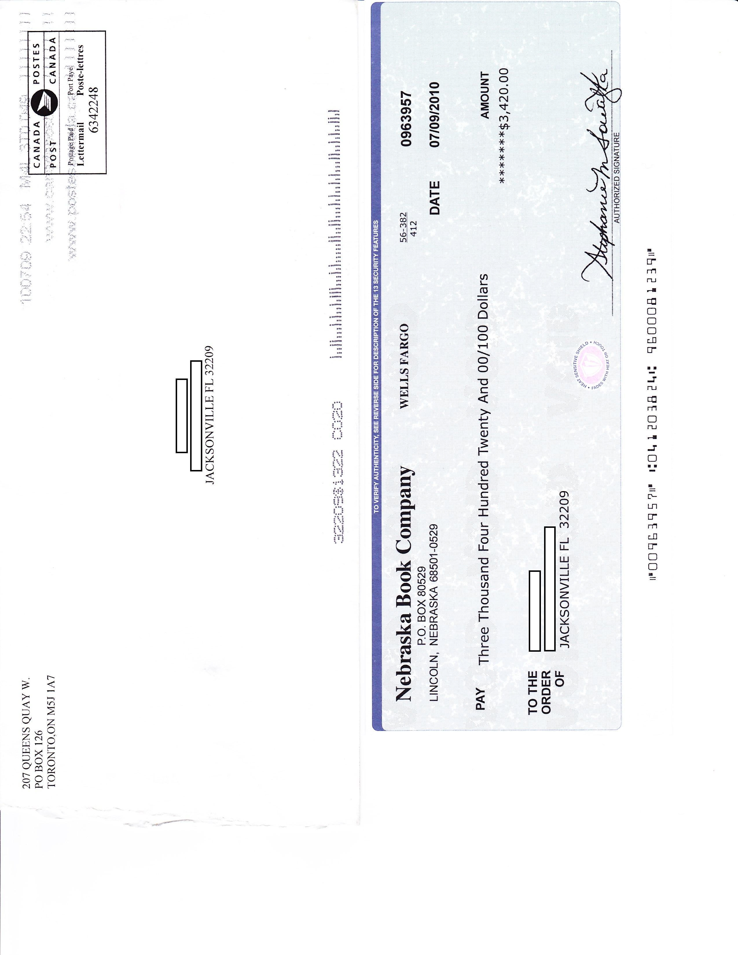 The check and envelope