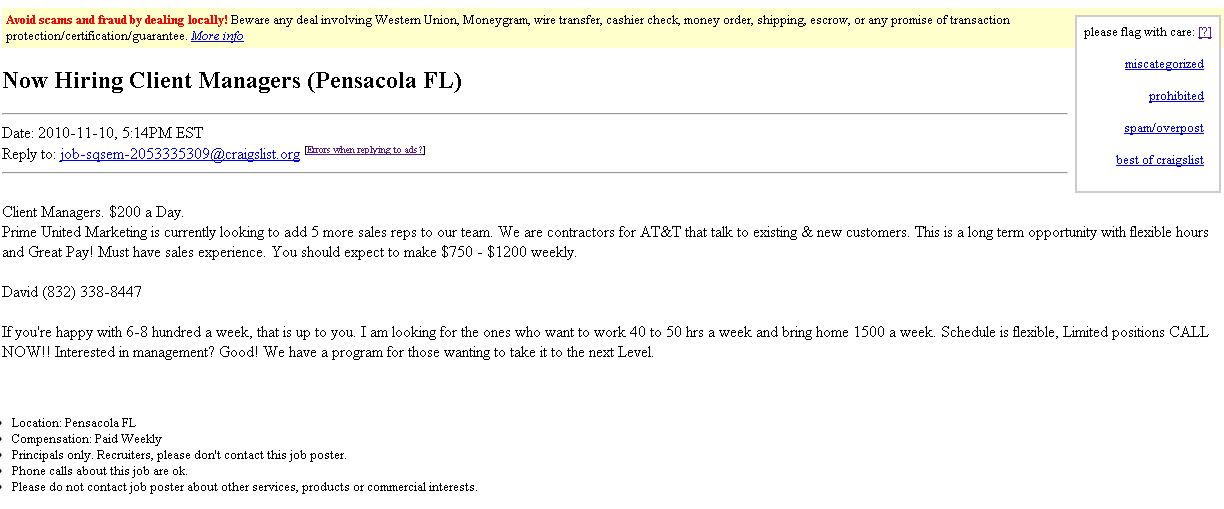 This is a craigs list posting so beware