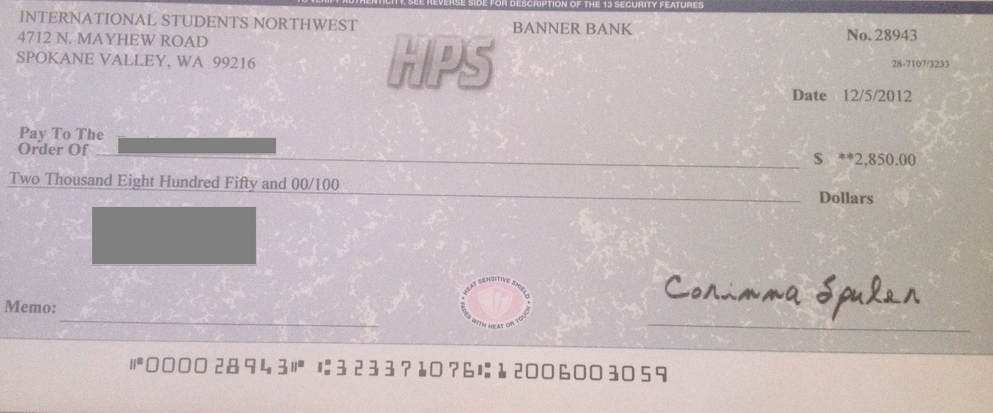 This is the check I received