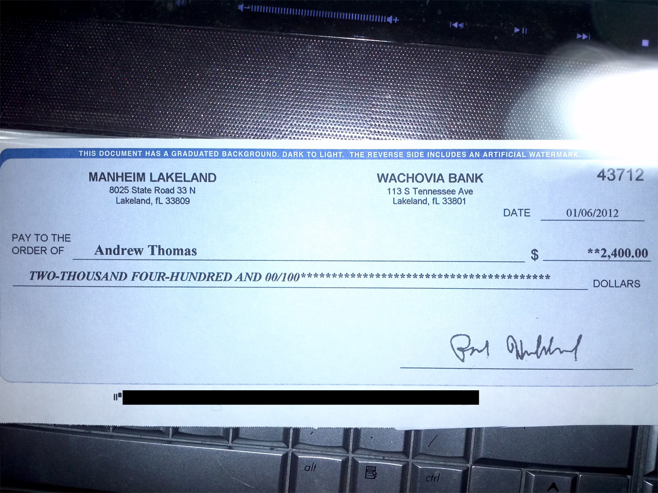 The fraudulent check