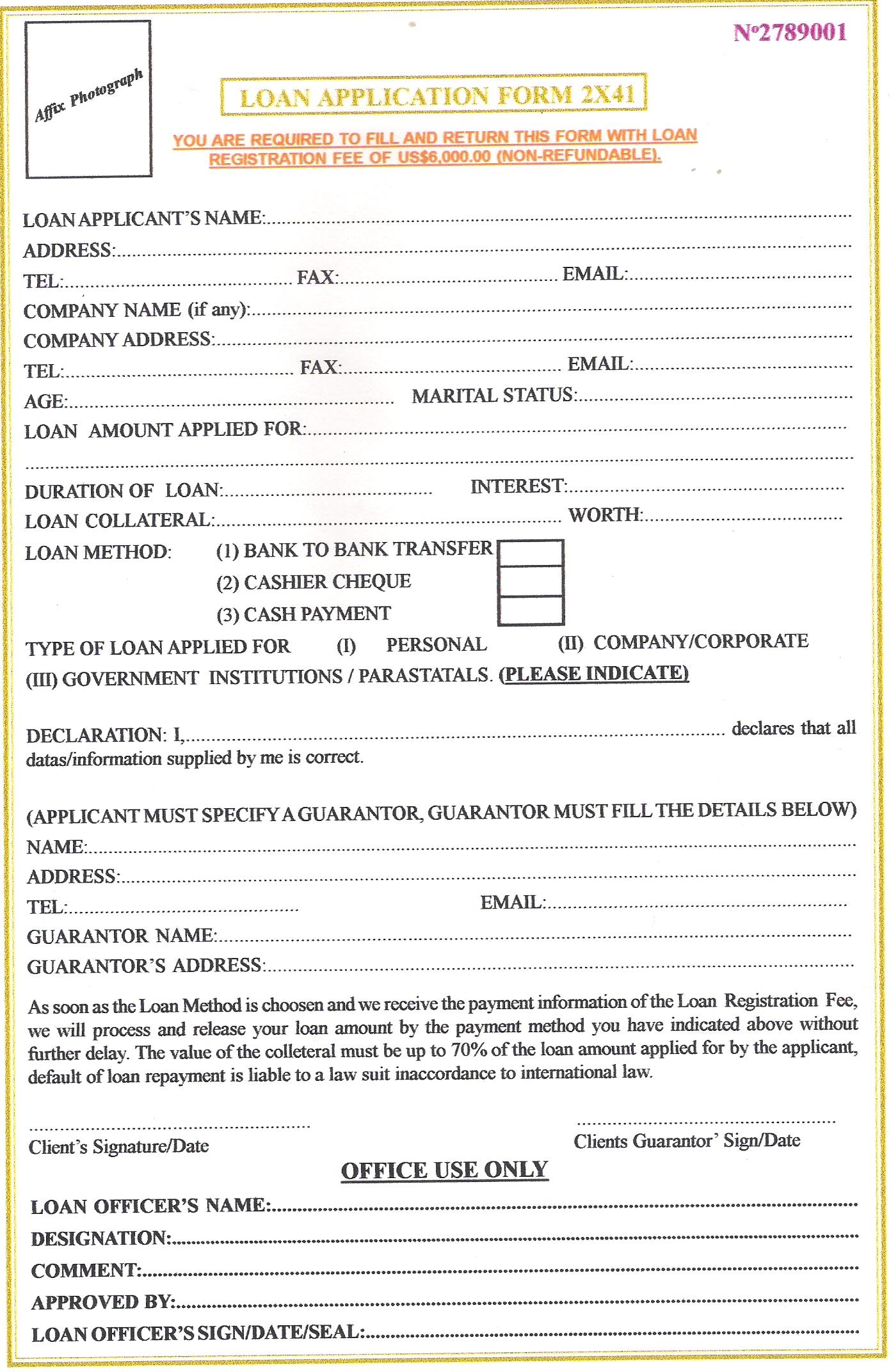 Loan Form sent to us 