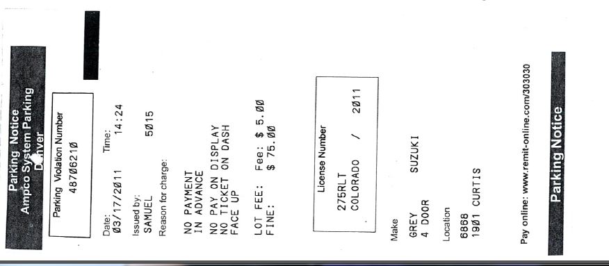 AMPCO parking violation notice