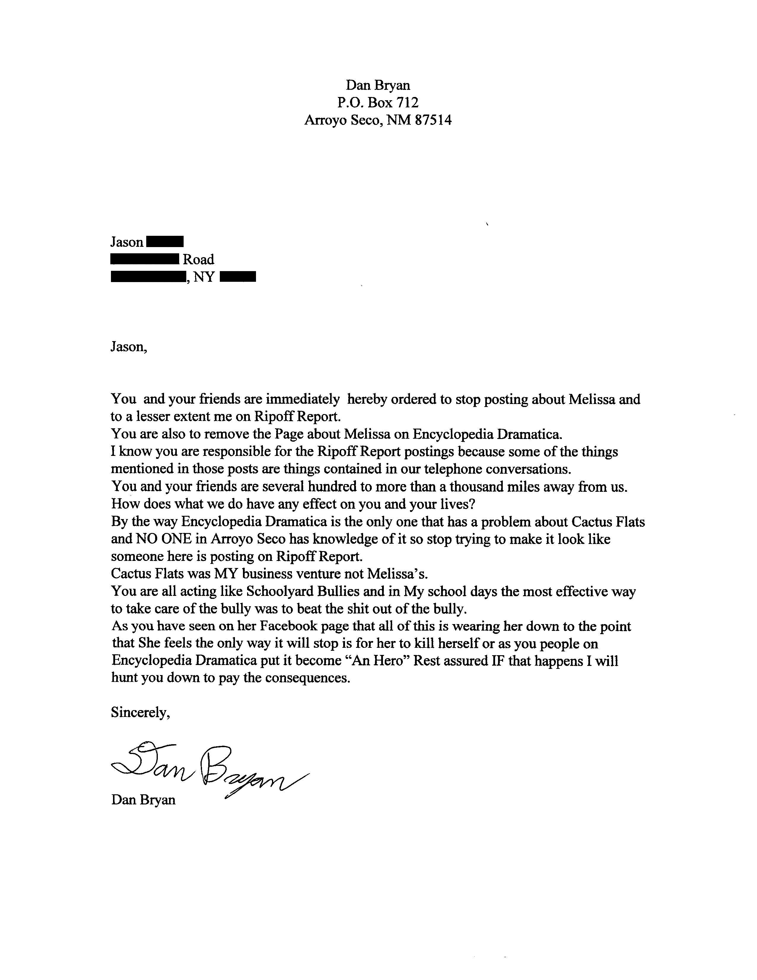 Letter from Dan Bryan May 12 2012