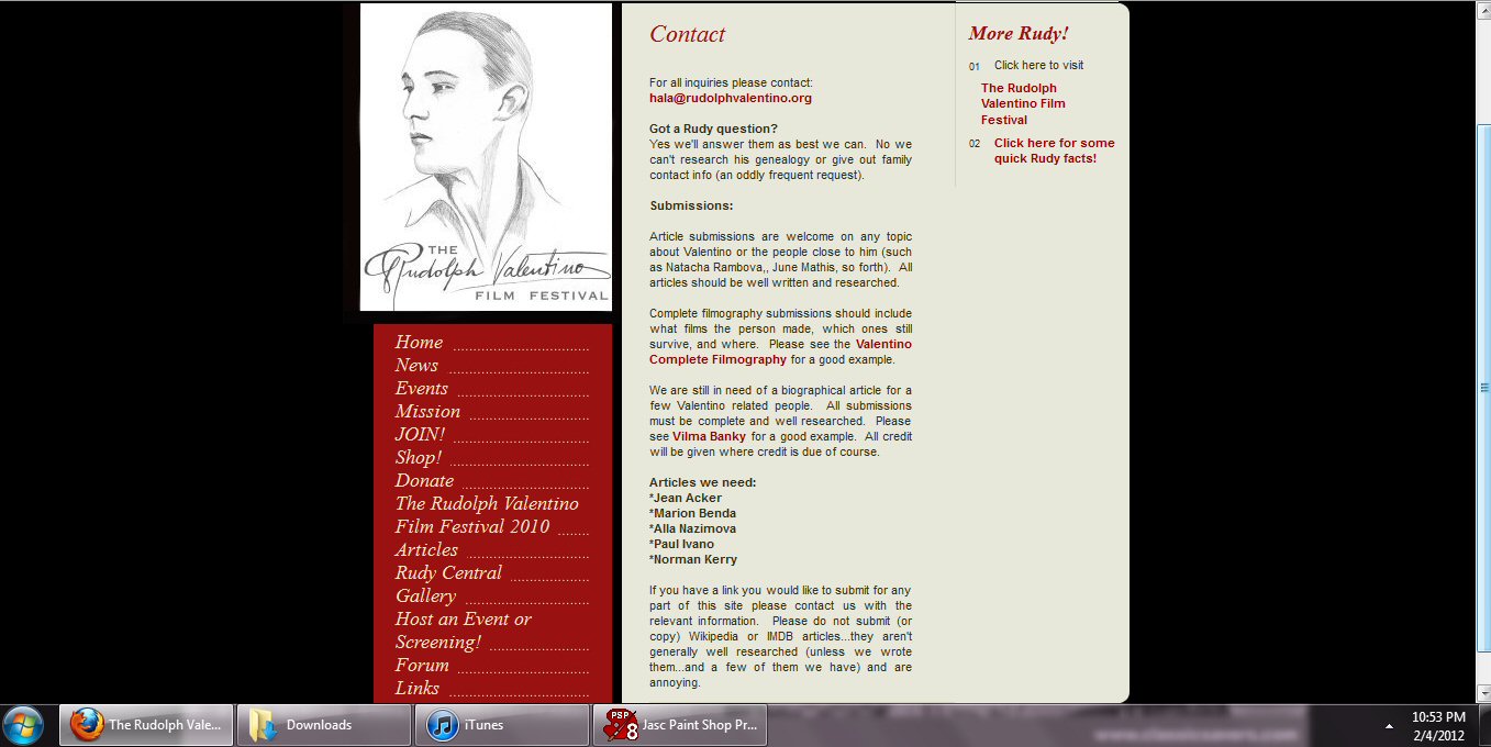 A screenshot of Rudy Society contact page