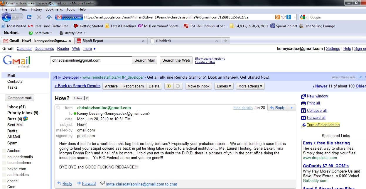 SCREEN SHOOT OF EMAIL