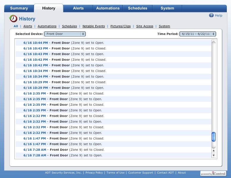 Time stamps of the front door