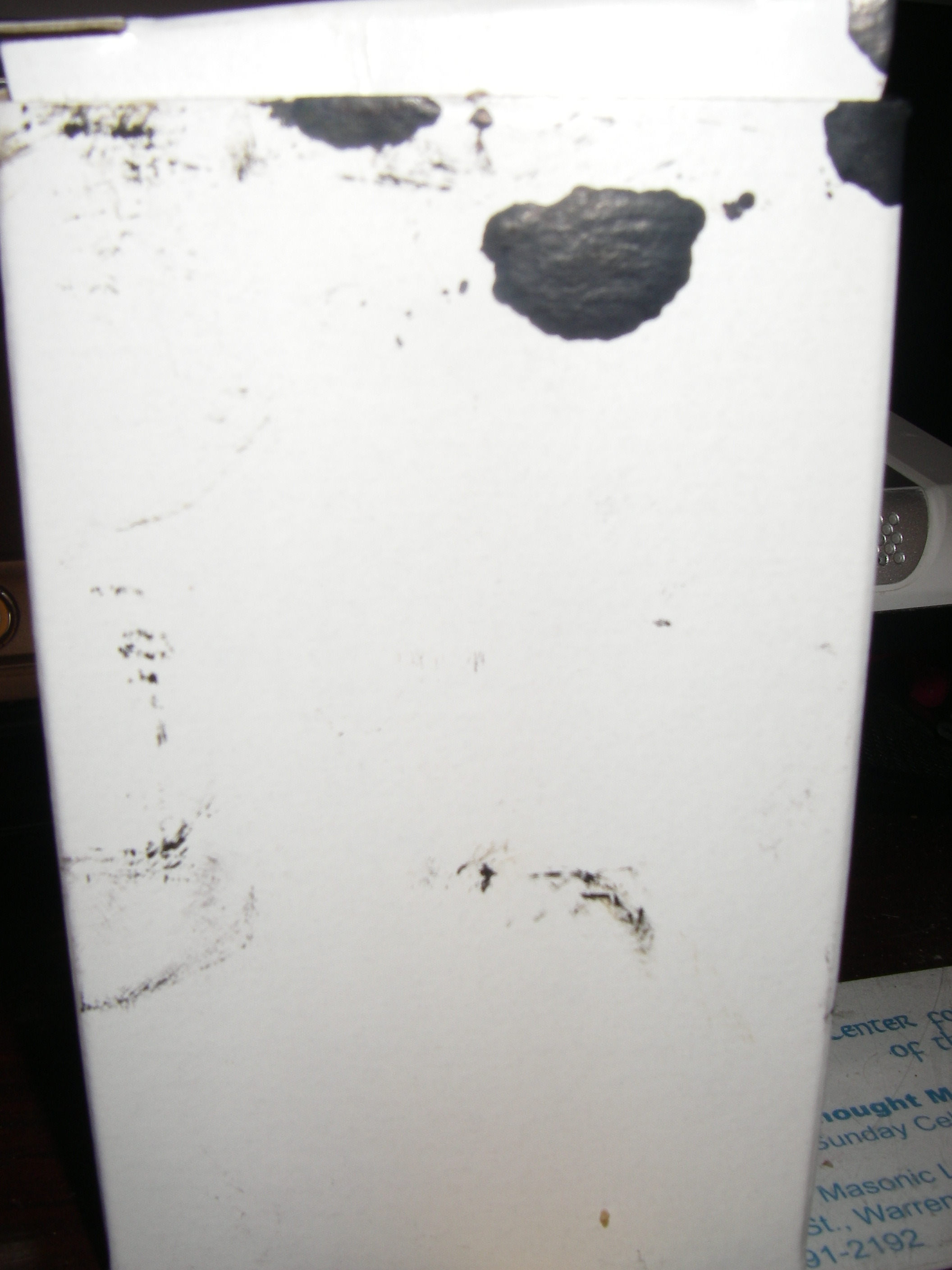 Back of TFP cartridge box. Note all the ink blots all over the box.