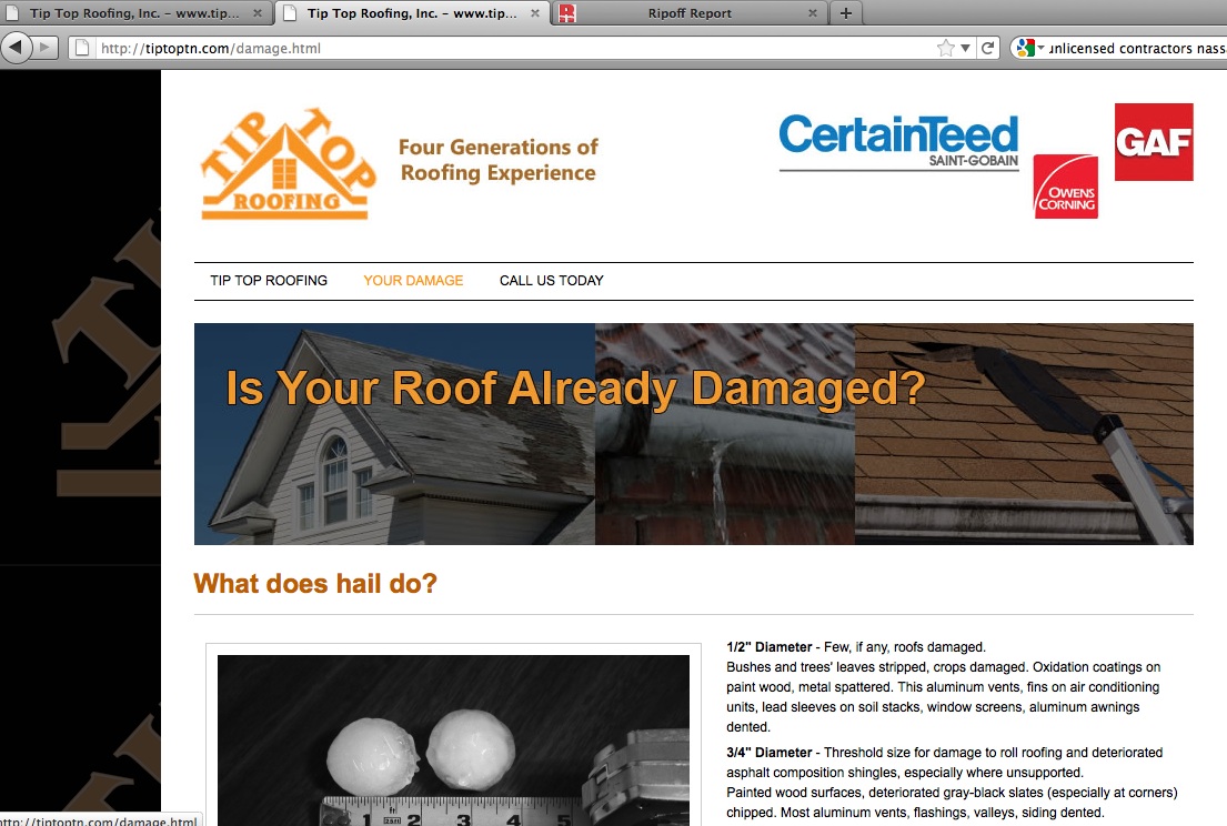 exact same content on Tip Top Roofing Tn Damage Page