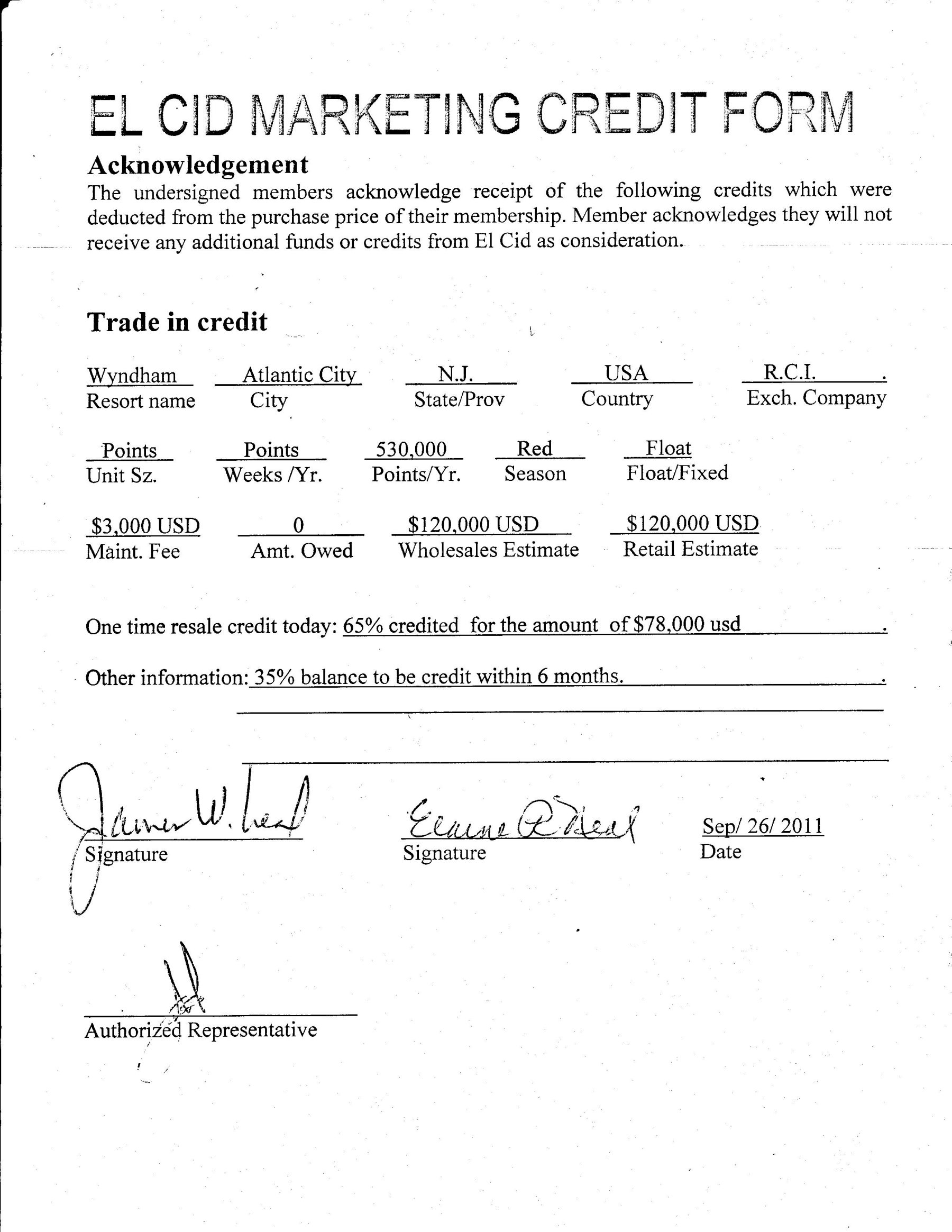 EL CID MARKETING CREDIT form