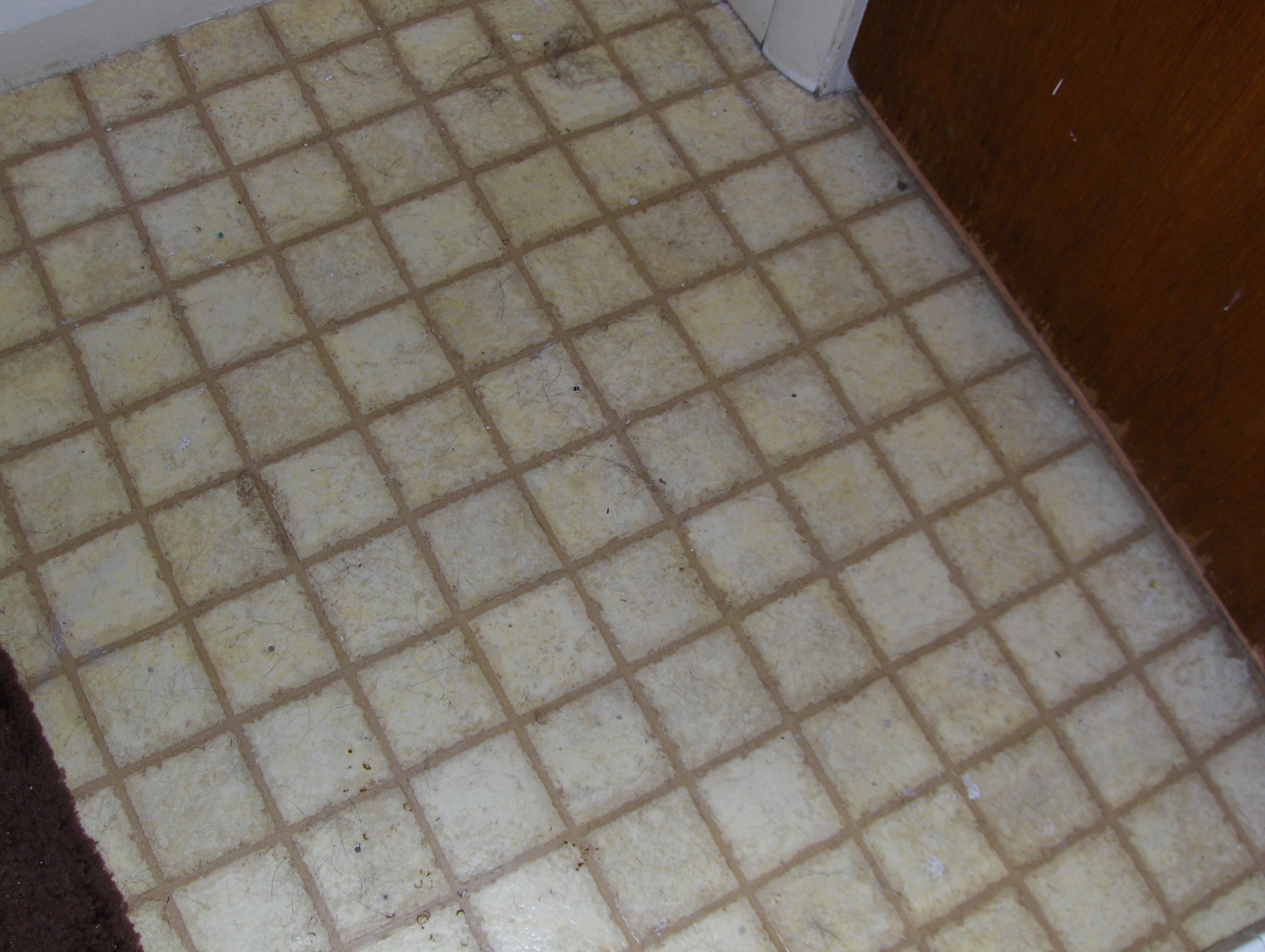 Stained, nasty bathroom floor.