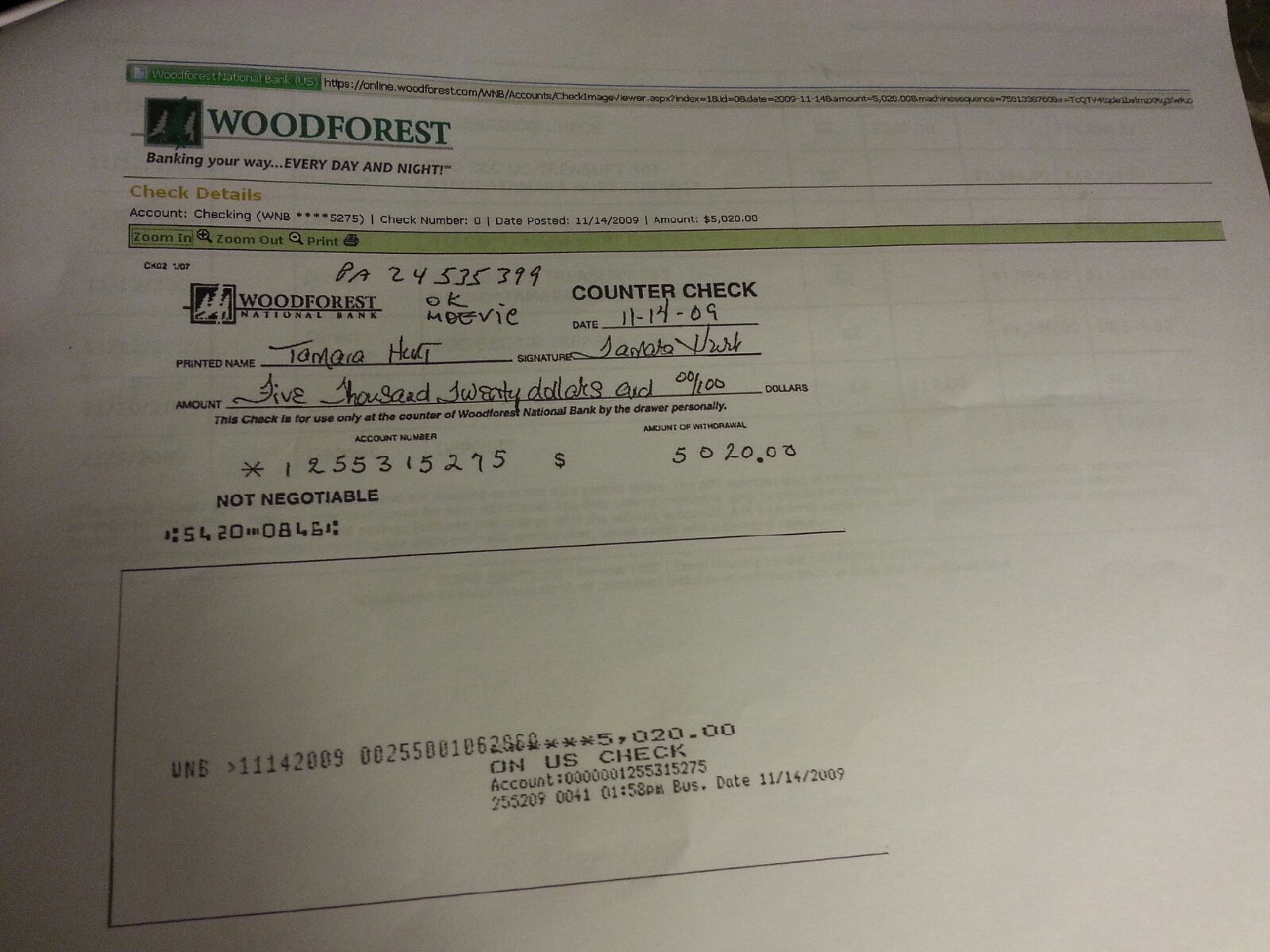 Proof money was withdrawn from account