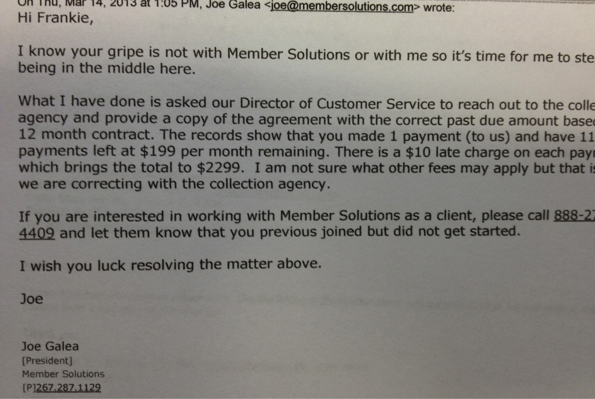 #7 Joe Galea's email stating the amount was 12 months