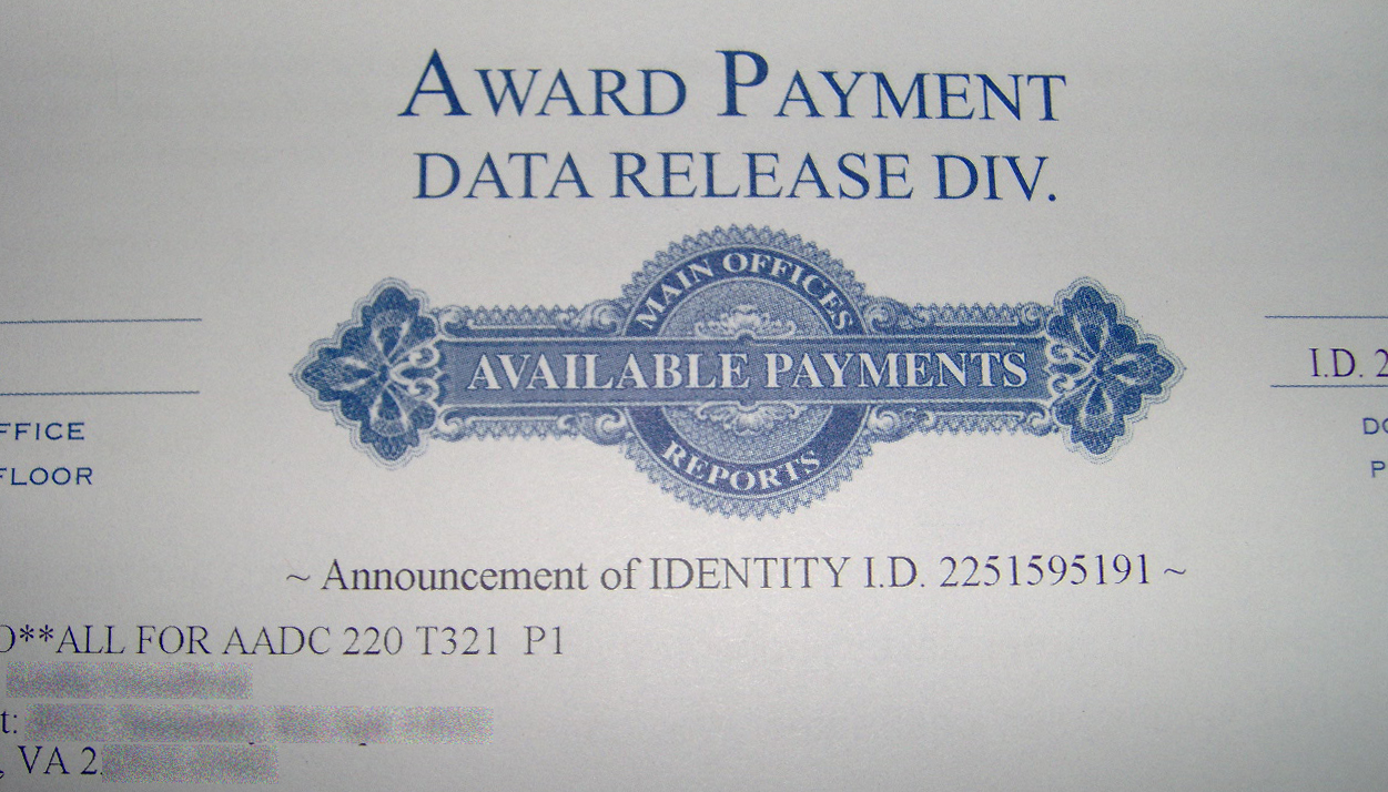 Award Payment Data Release Div. photo of top of cover letter.