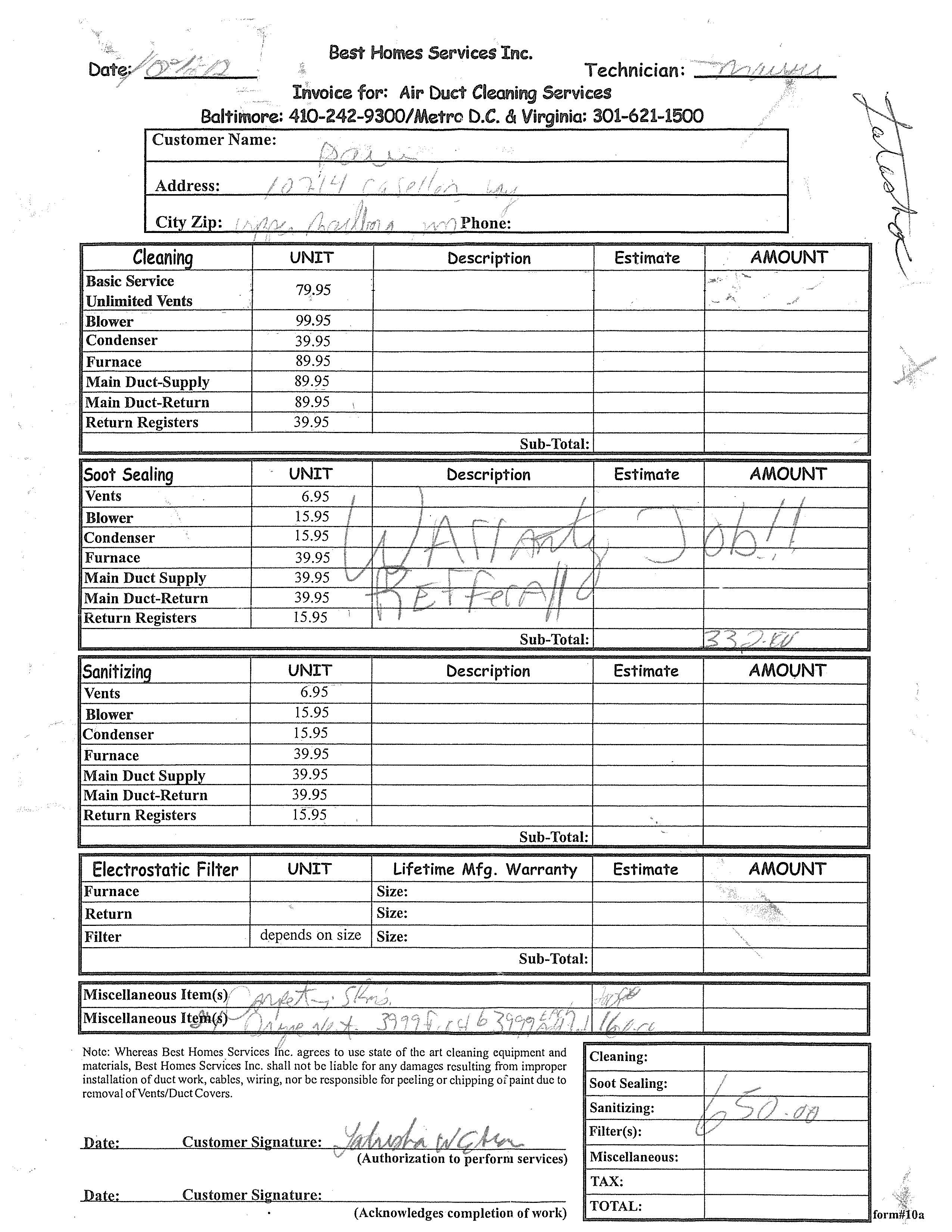 WORST NOT BEST CLEANING INVOICE TWO