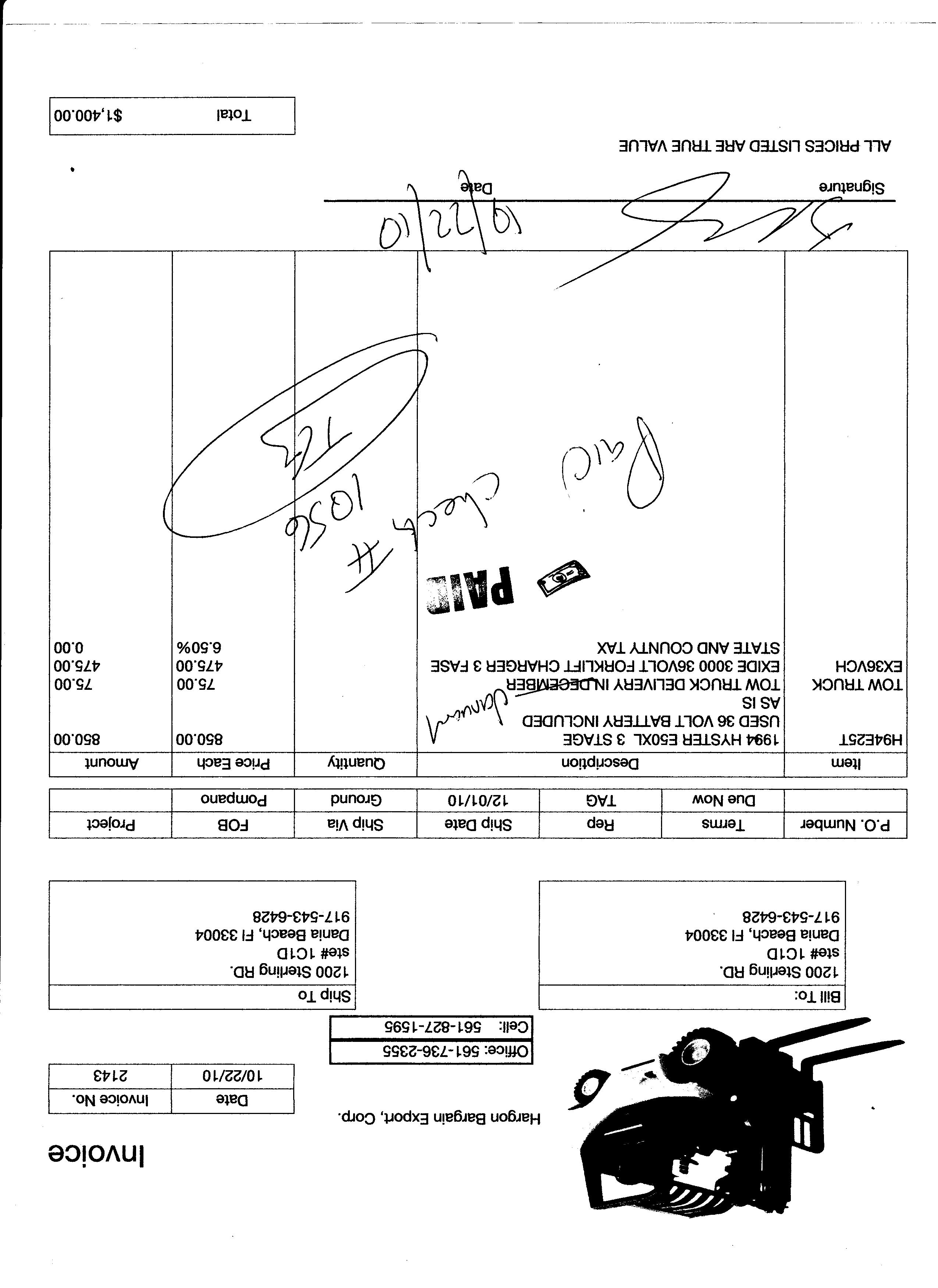 Signed invoice