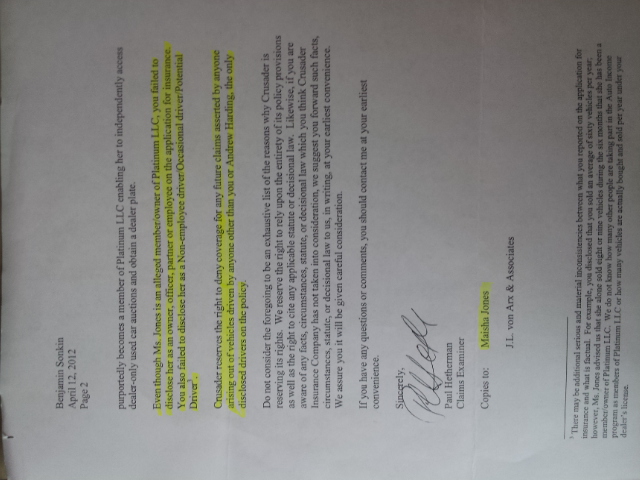 Letter from Insurance company...page 2