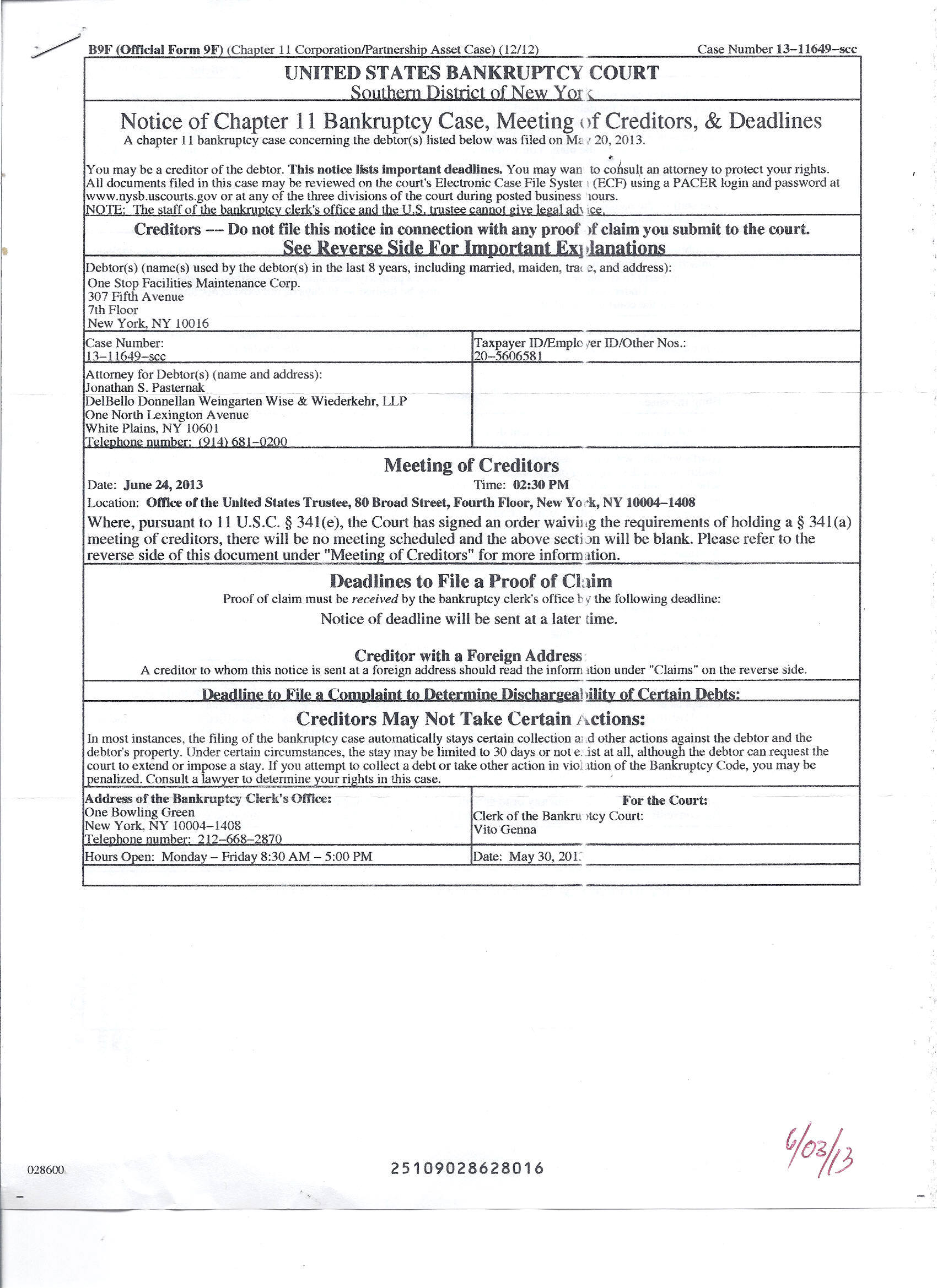 Notice of Chapter 11 Bankruptcy Case