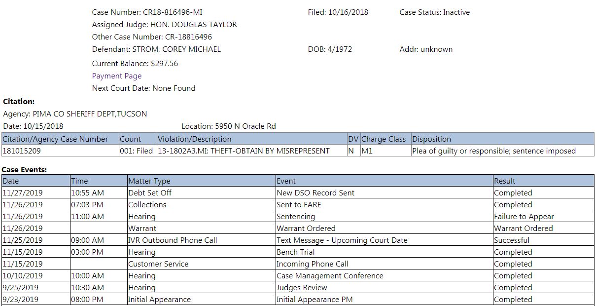 one of many court filings/warrants.