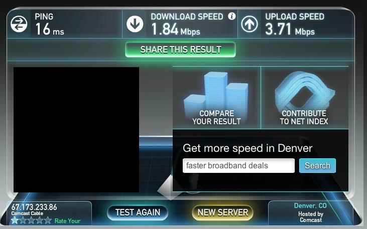 About 3-4% the speed that I pay for, and they want me to pay MORE to fix it