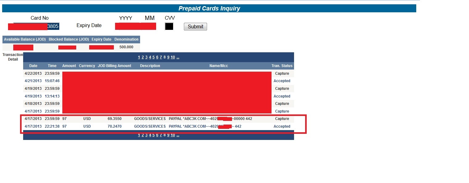 Transaction bill through my Bank !