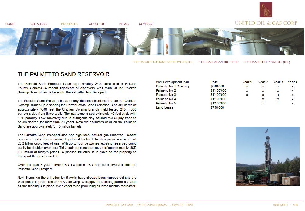 United Oil & Gas, Sand Palmetto Field project