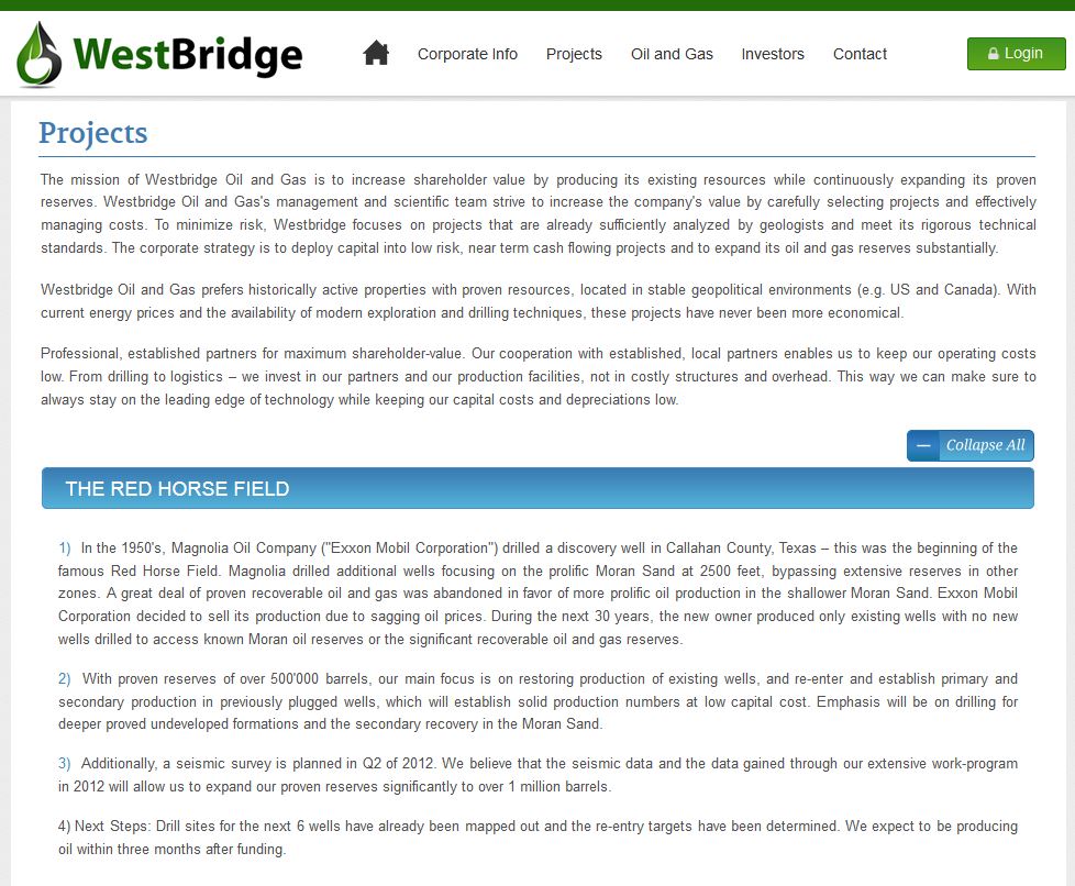 WestBridge Oil and Gas, Red Horse project