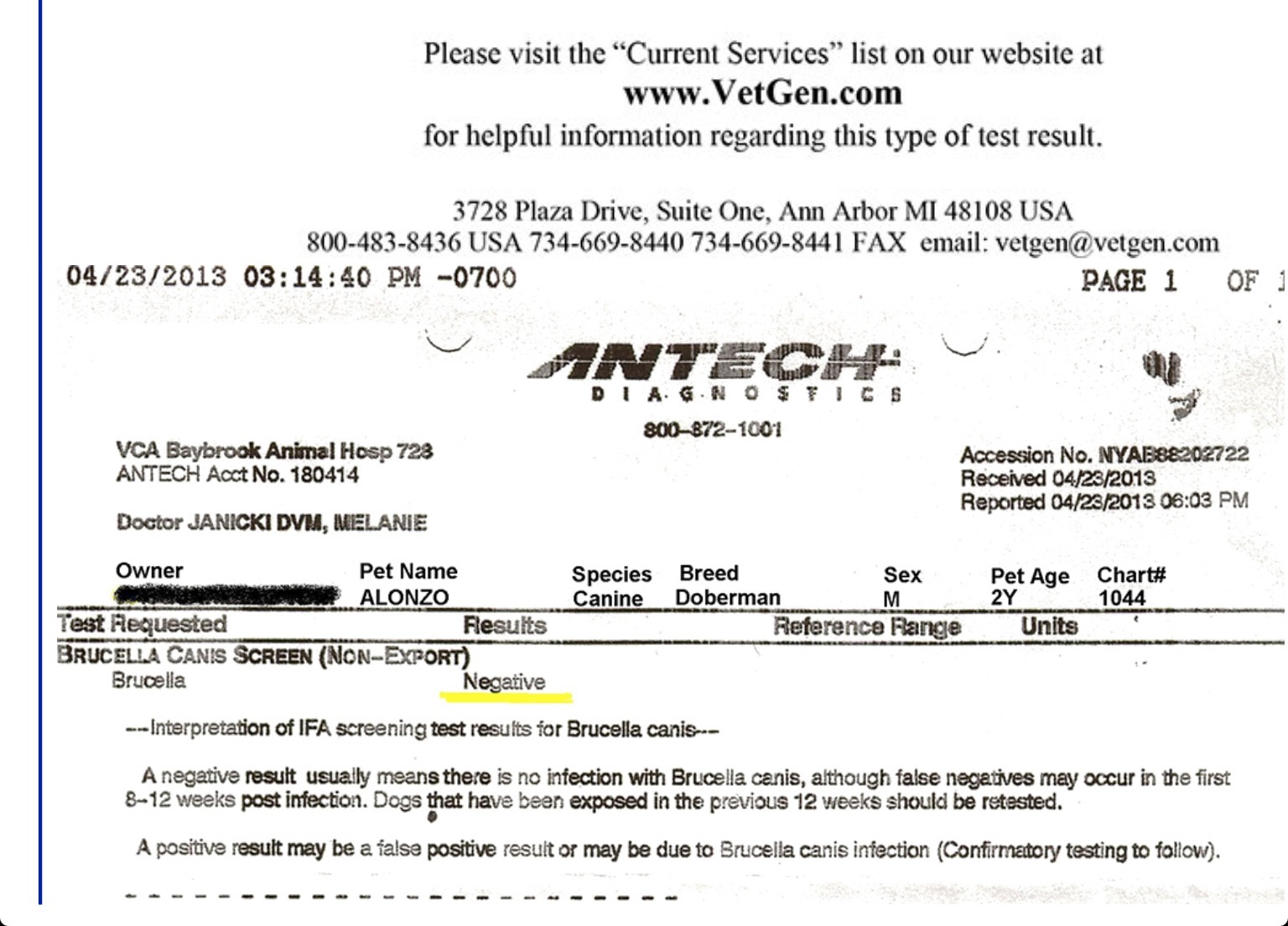 Fake Brucellosis certificate..