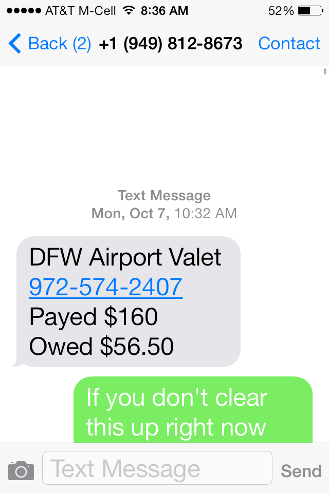 Text Message that they 'finally' sent, but still did not allow us to leave airport.
