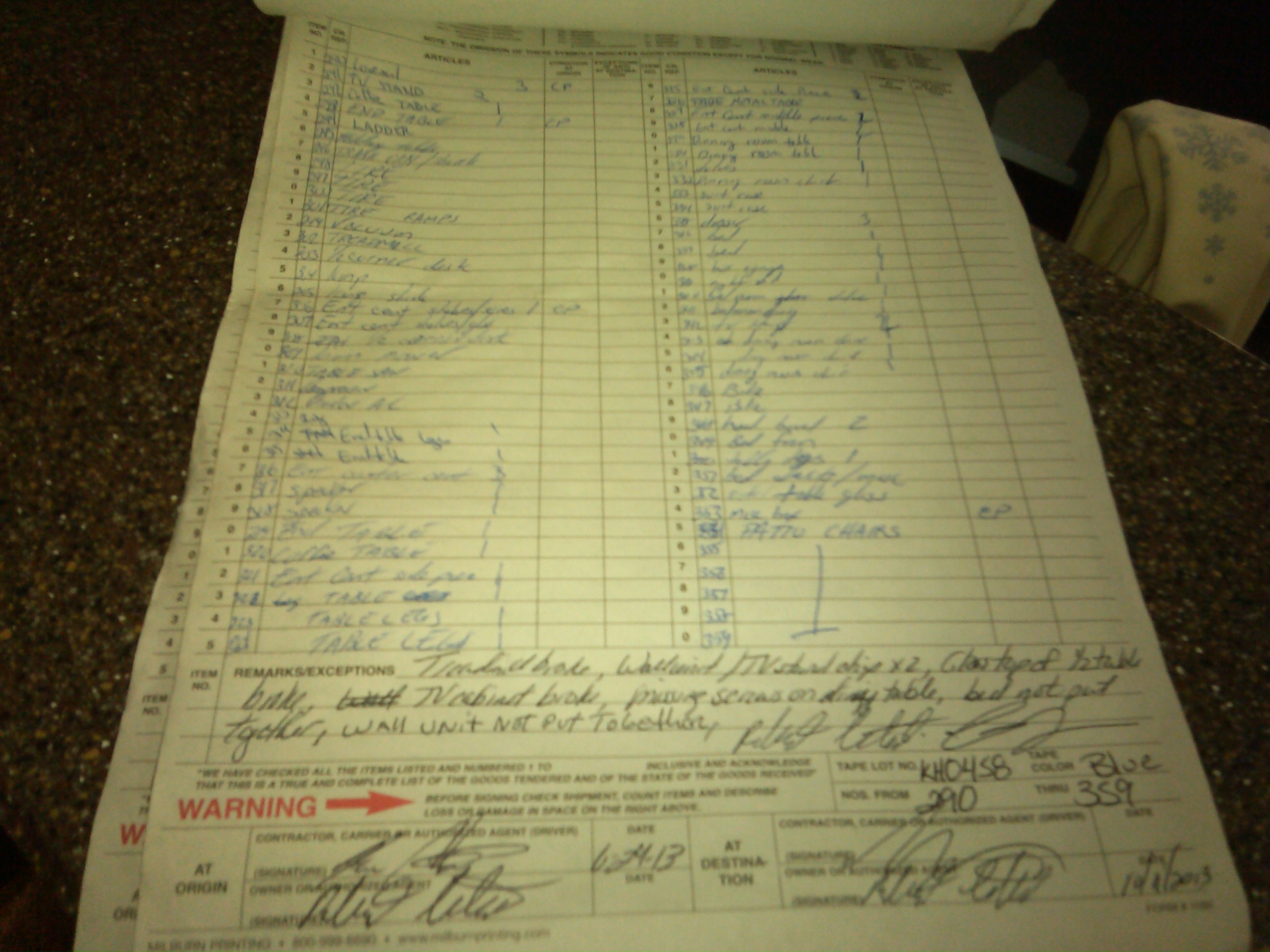 contract of driver signiture next to damaged items and items not put togther
breach of contract