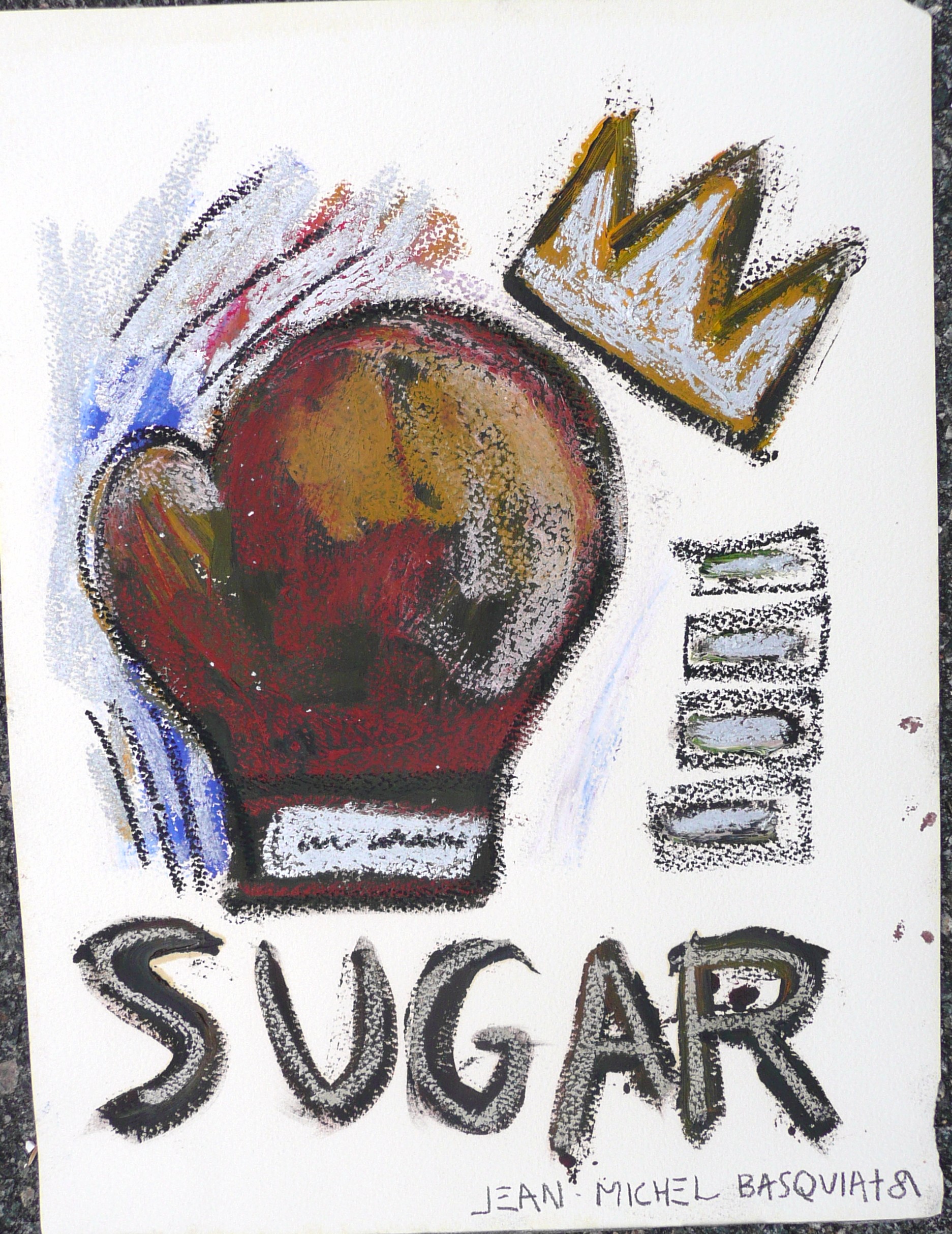 "SUGAR"
12in x 16in (sight)
35in x 30in (frame)
Oil on Watercolor Paper
Signed "Jean-Michel Basquiat 81"