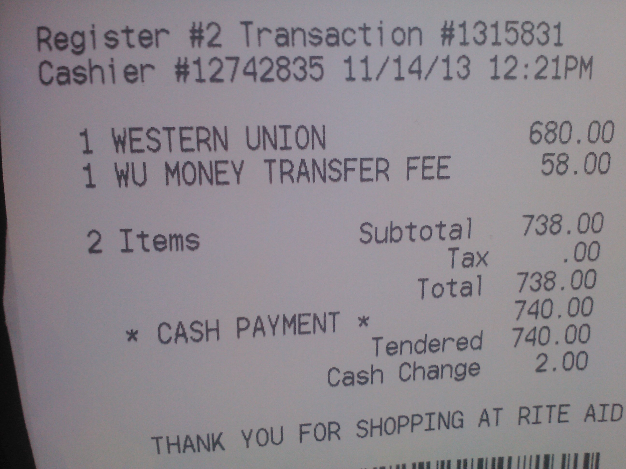 My reciept from western union