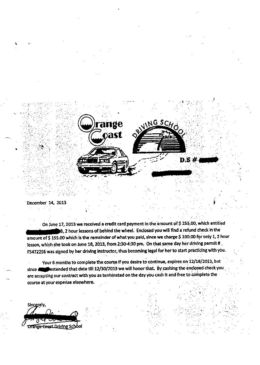 refund letter sent to them on 12/14/13