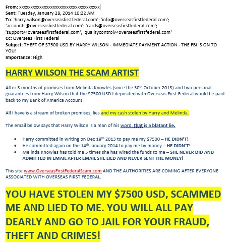 Overseas First Federal Scam Evidence