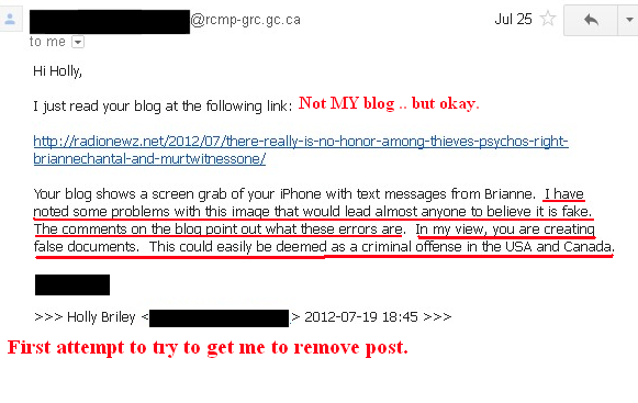 Holly Briley caught by the RCMP forging my name in document