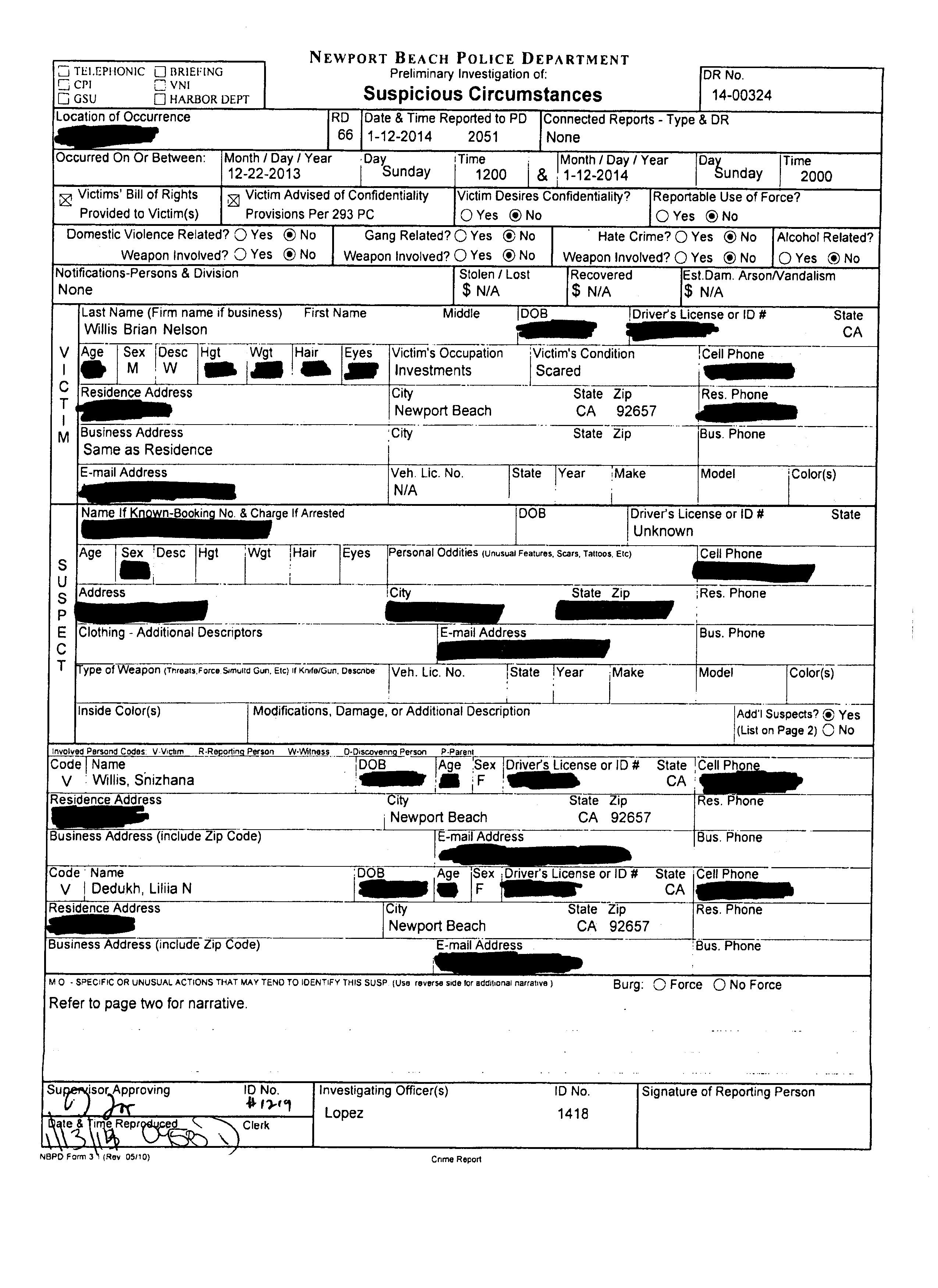 police report page 1