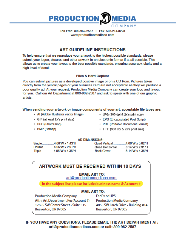 Print screen of their Art Guidelines