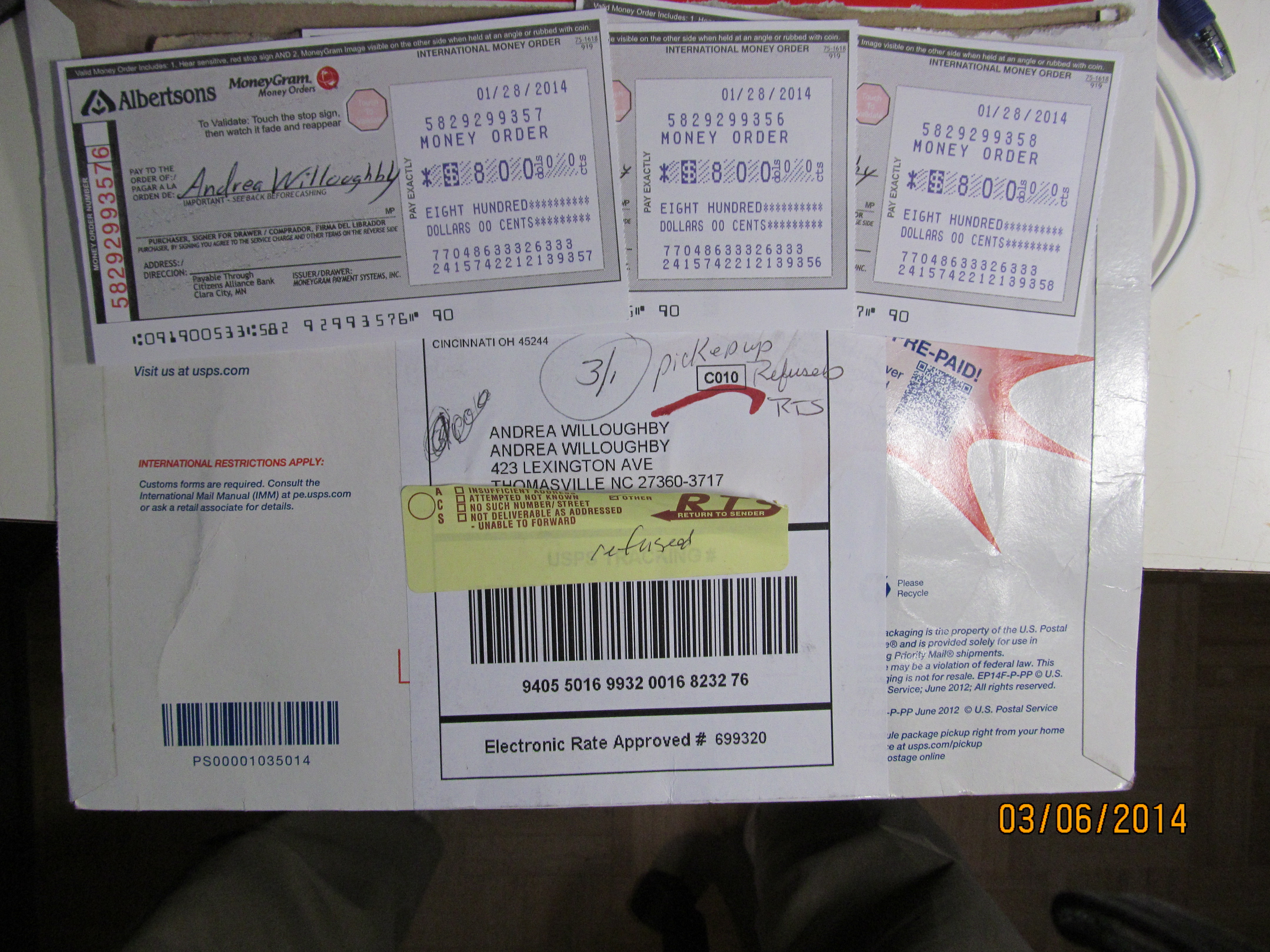 image of materials turned over to US Post Office.