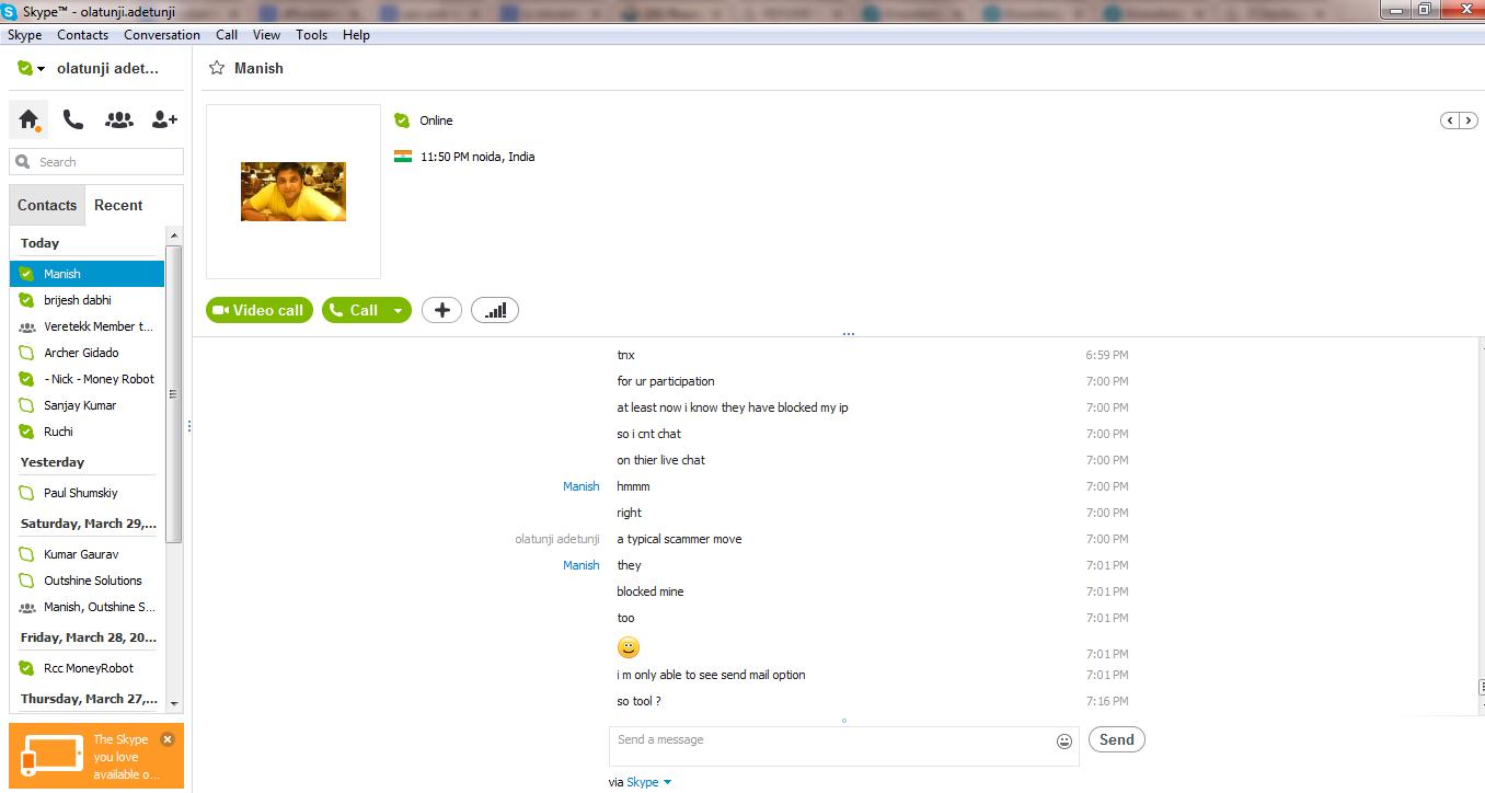 skype snap shot to proof further that ebranding experts intentionally deleted me from skype and also their online live chat.
with help of Indian friend to contact them about my project and they barred