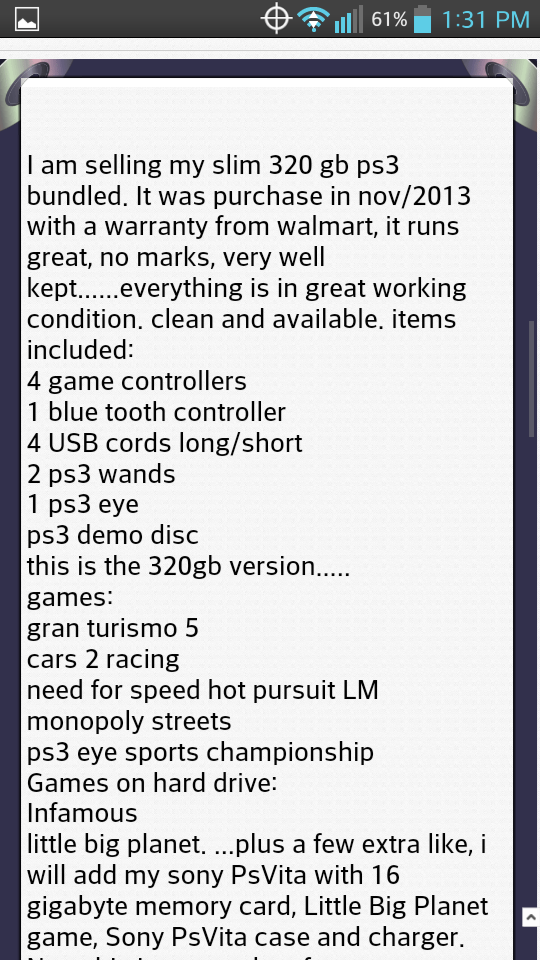 This is the first part of his auction description. 