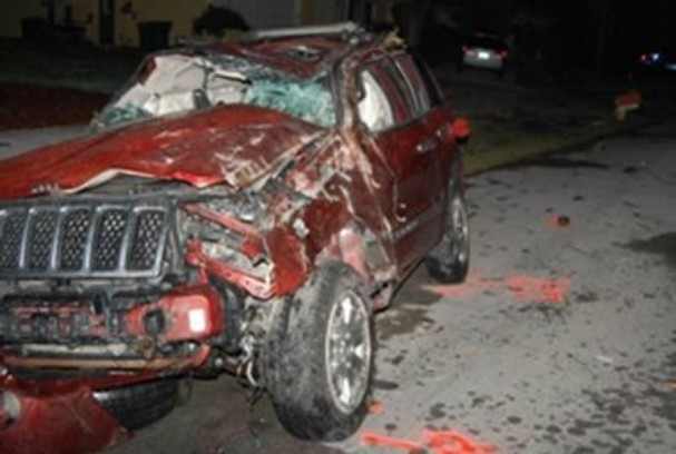 Andrew's Jeep after DUI fatal crash on Marco Island that killed his friend Shayne.