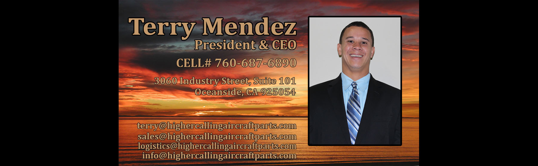 Owner Terry Mendez Business card with photo