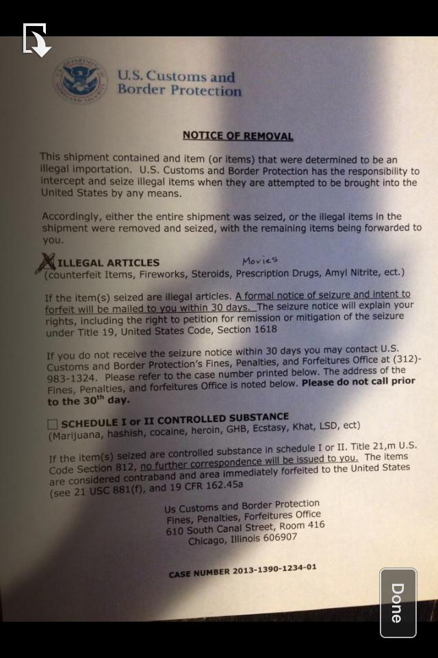 The seizure letter that was posted for 2-3 days to say the DVDs were seized. The case # is not correct. Call the # in the form & ask for information. This case # is too short. 