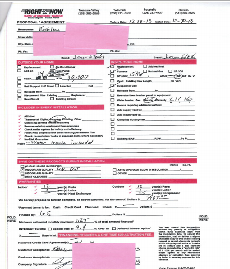 Contract for equipment & services signed and dated on 12/28.