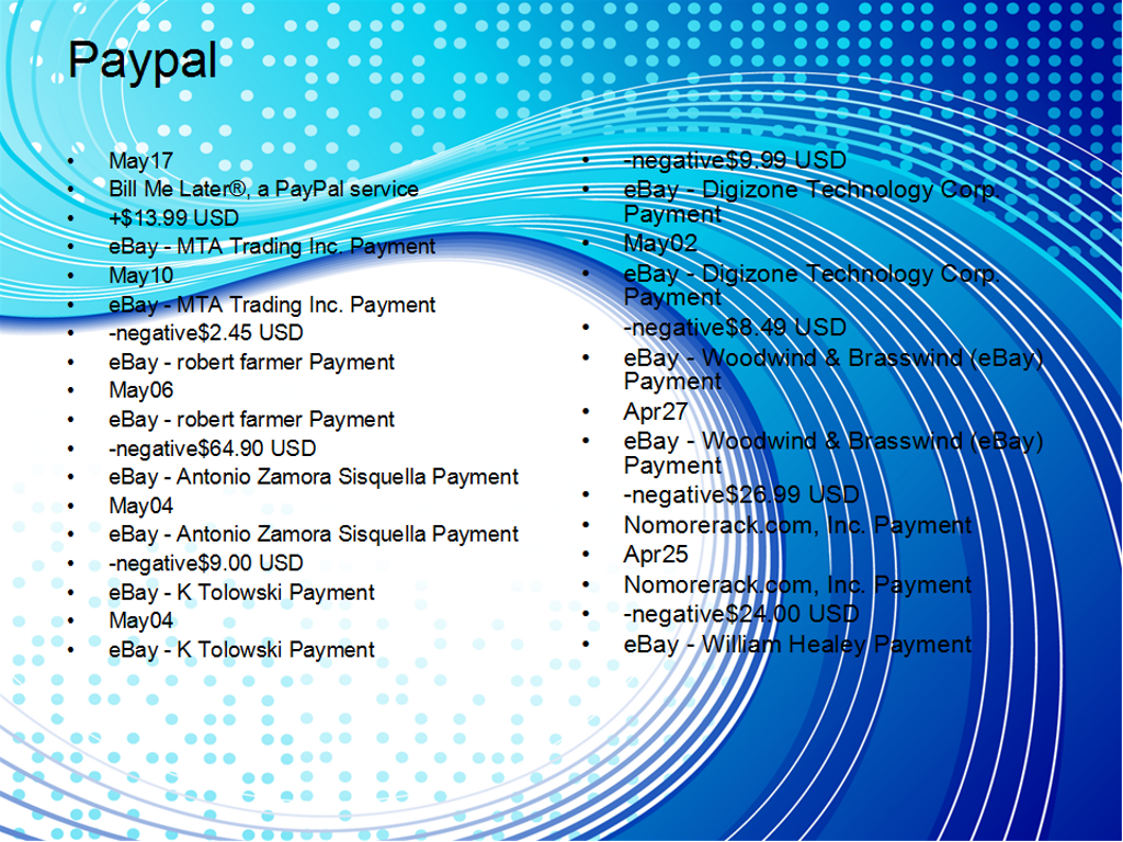 Edward Garrett Payments to Paypal  on items showing as not paid on bill me later