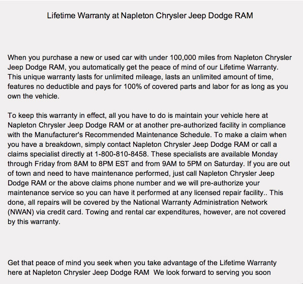 Napleton Dealer Scam - Chad Holt - Warranty states that it comes with every car purchase