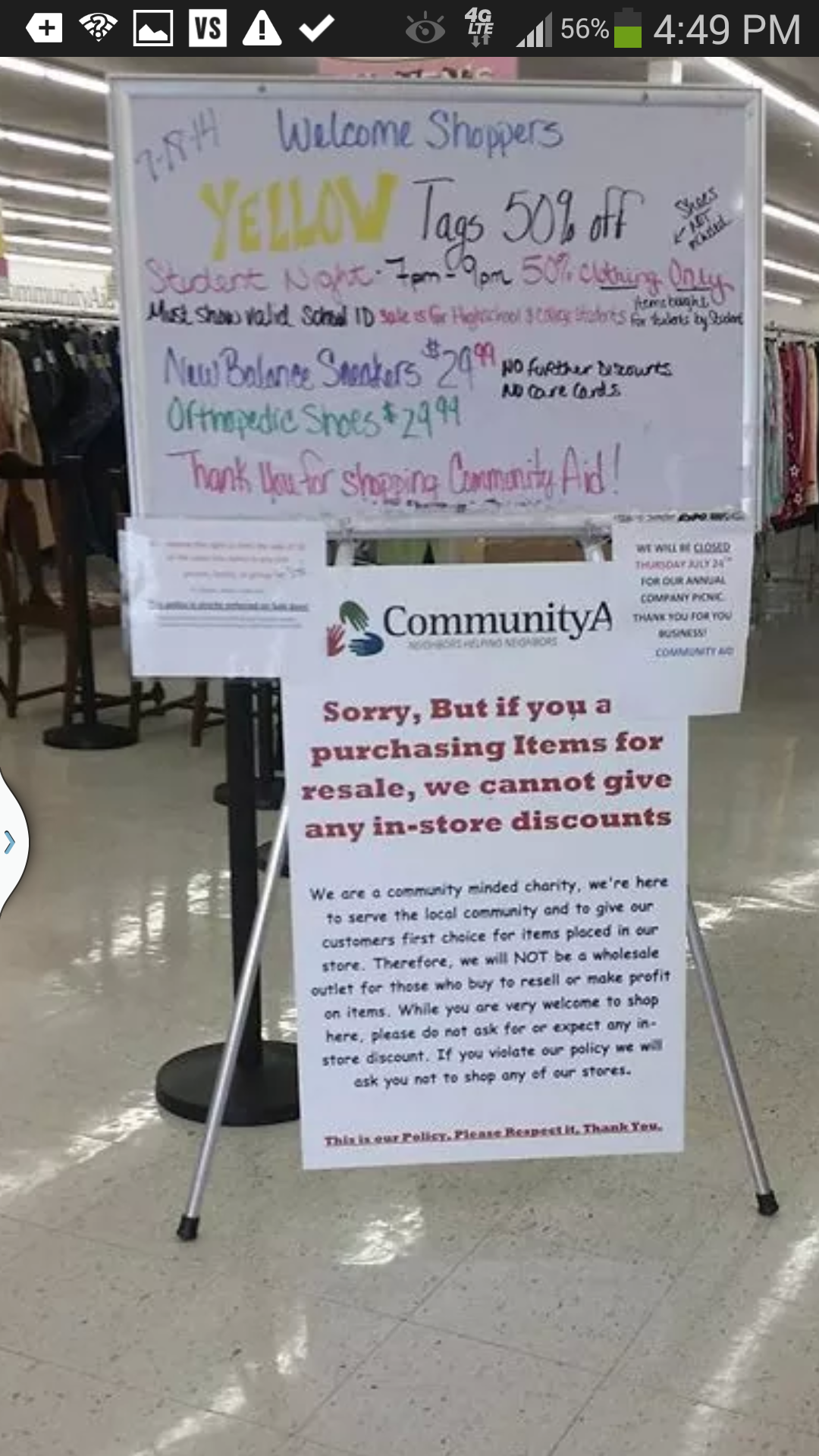 This is posted at the hanover store