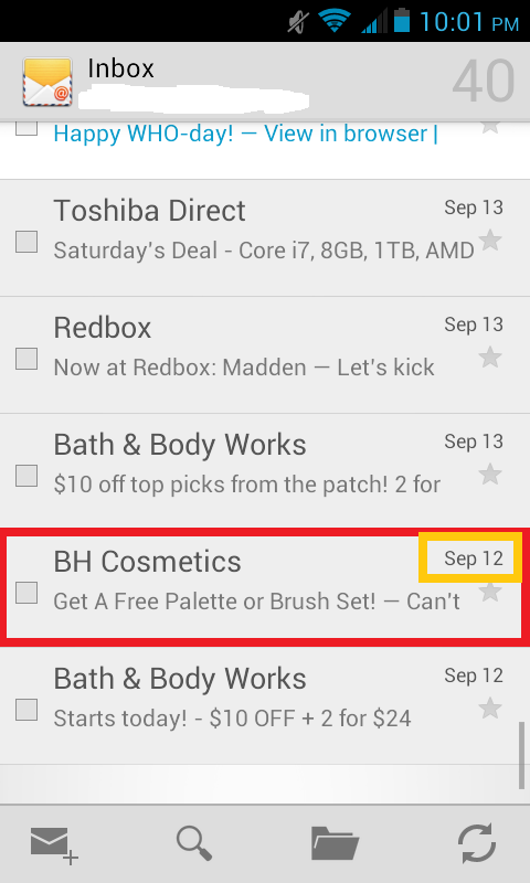 the initial email I got that made me want to buy. The free brushes or palette as advertized on sept 12th!